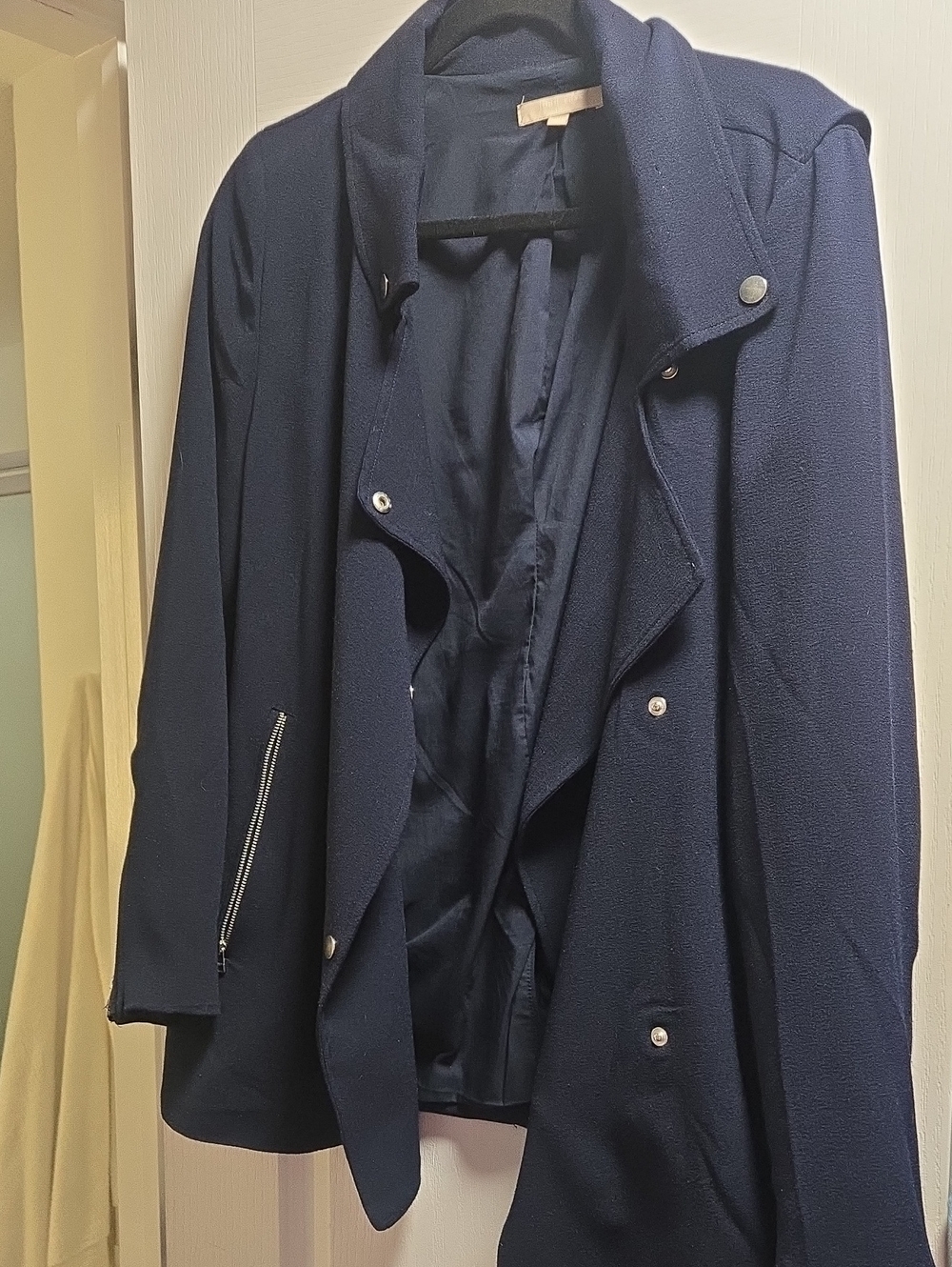 Joan Vass Navy Draped Snap-Front Trench Coat